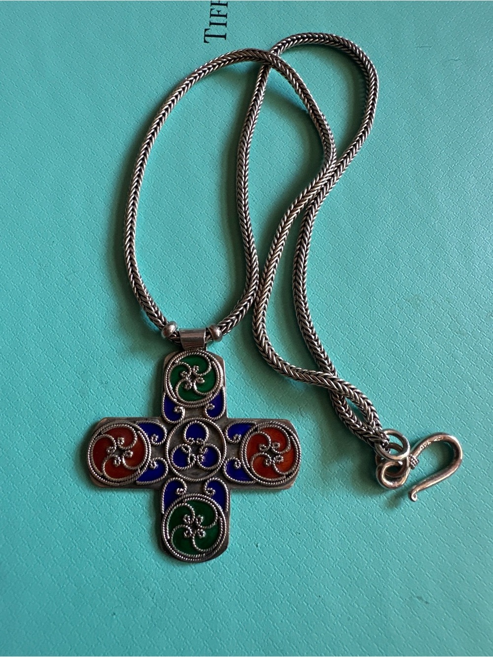 Vintage Thai Sterling Silver Ornate Cross Necklace